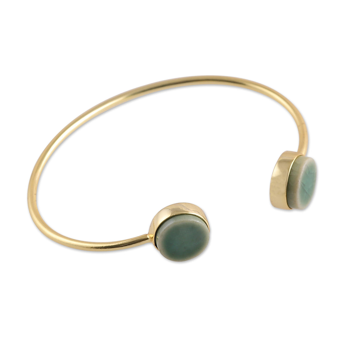 Modern Minimalist Brass and Green Ceramic Cuff Bracelet - Green Utopia