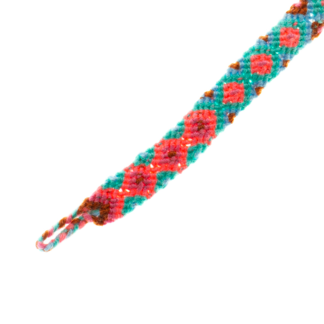 Handwoven Cotton Wristband Bracelet with a Geometric Pattern - Mint Diamonds