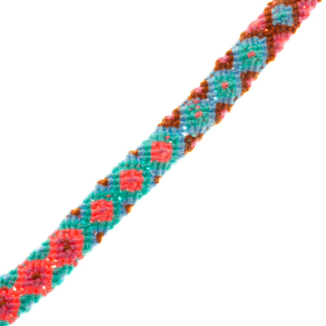 Handwoven Cotton Wristband Bracelet with a Geometric Pattern - Mint Diamonds