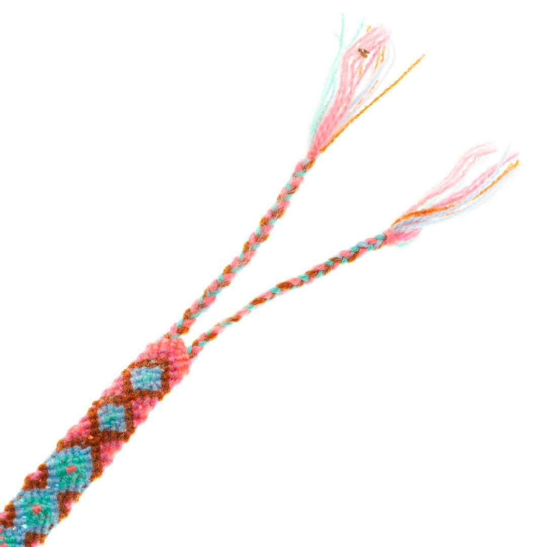 Handwoven Cotton Wristband Bracelet with a Geometric Pattern - Mint Diamonds