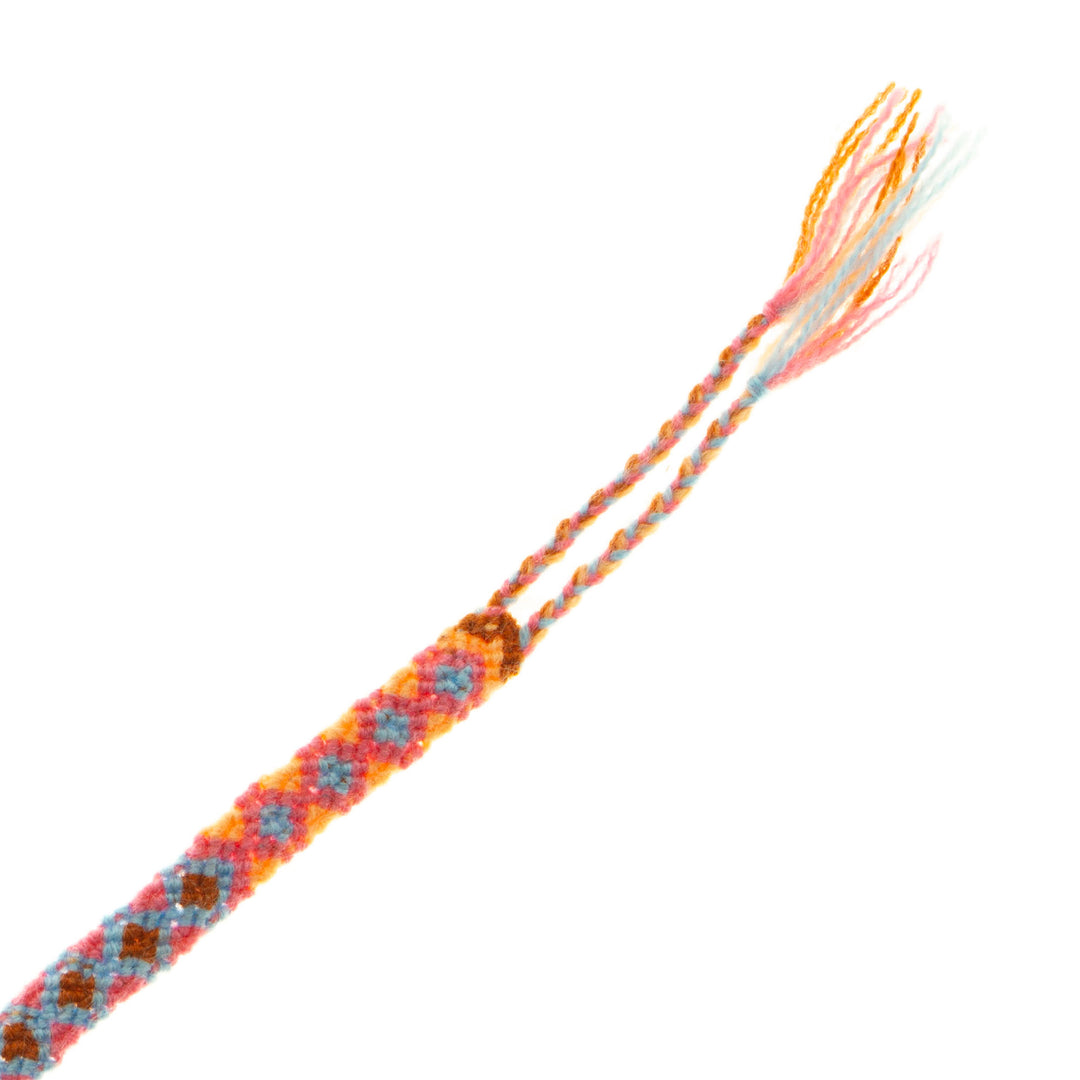 Handwoven Cotton Wristband Bracelet with Geometric Details - Yellow Diamonds