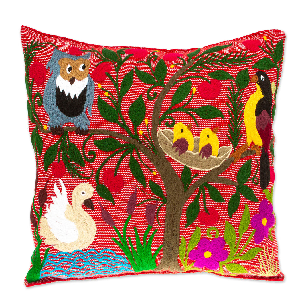 Handmade Tropical Floral Embroidered Cotton Cushion Cover - Jungle Wings