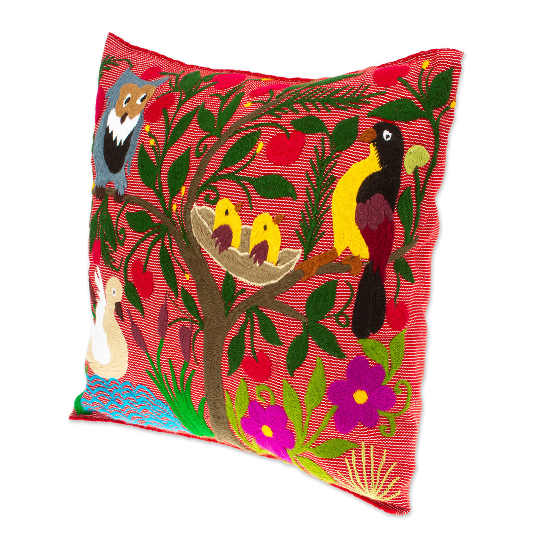 Handmade Tropical Floral Embroidered Cotton Cushion Cover - Jungle Wings