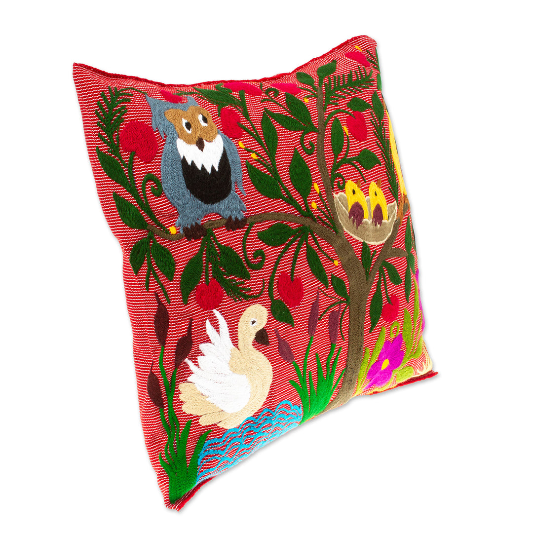 Handmade Tropical Floral Embroidered Cotton Cushion Cover - Jungle Wings