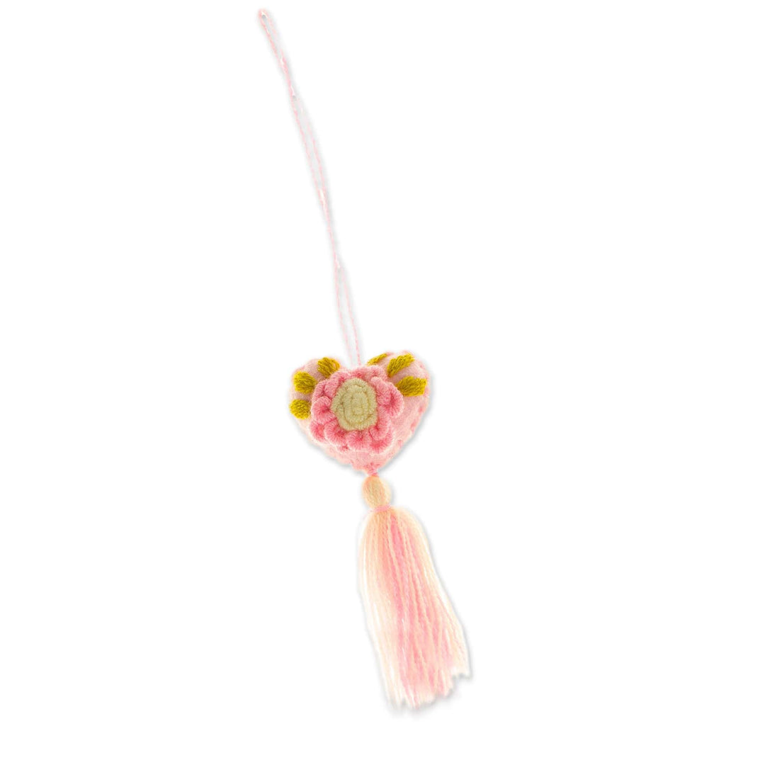 Pink Wool Felt Ornament with Cotton Embroidery - Little Pink Heart