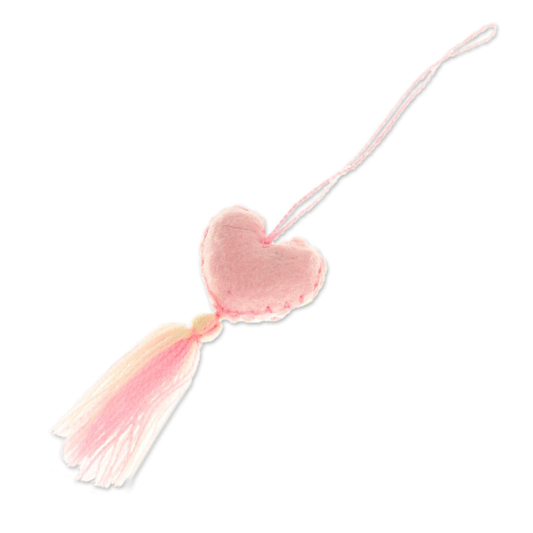 Pink Wool Felt Ornament with Cotton Embroidery - Little Pink Heart