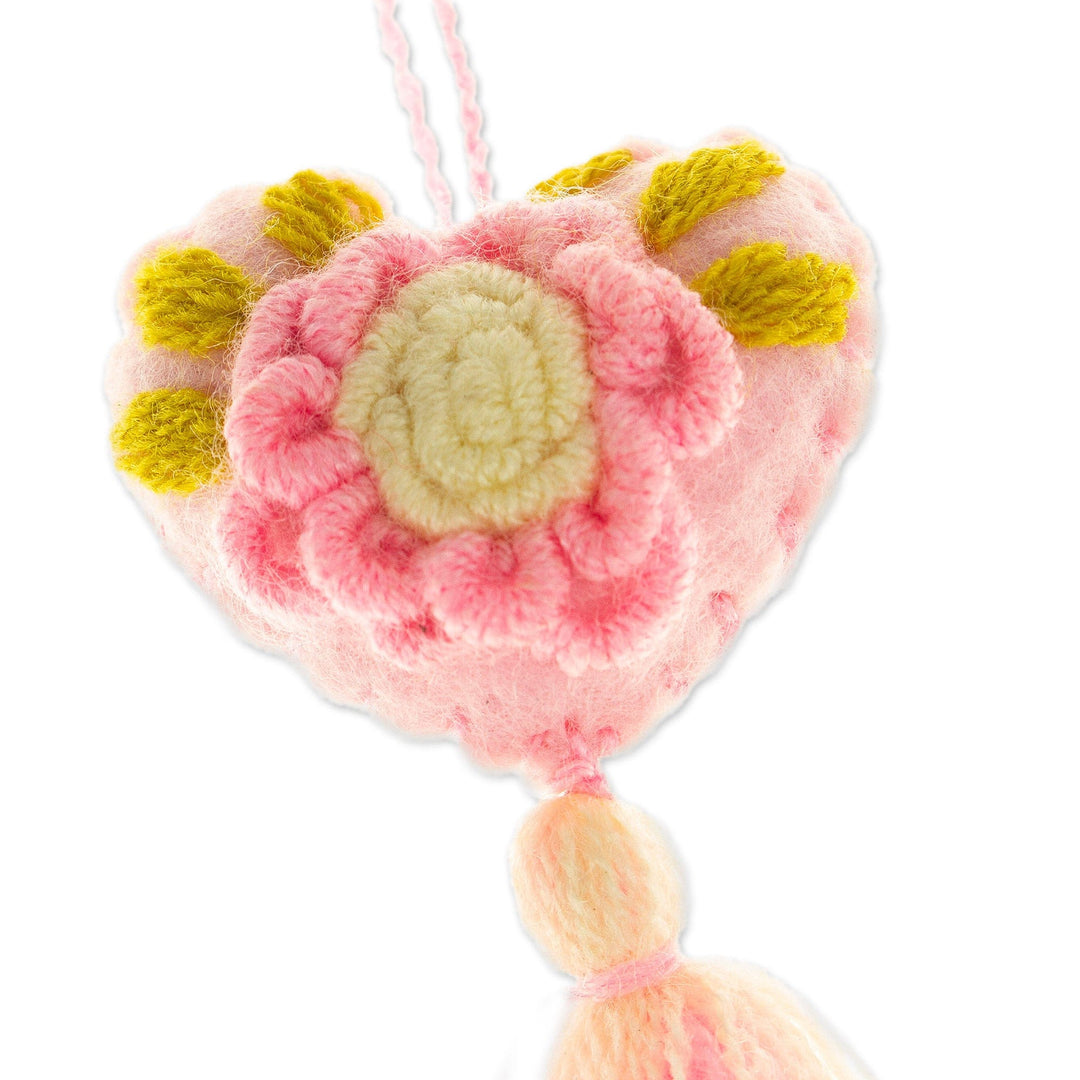 Pink Wool Felt Ornament with Cotton Embroidery - Little Pink Heart