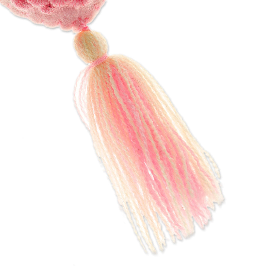Pink Wool Felt Ornament with Cotton Embroidery - Little Pink Heart