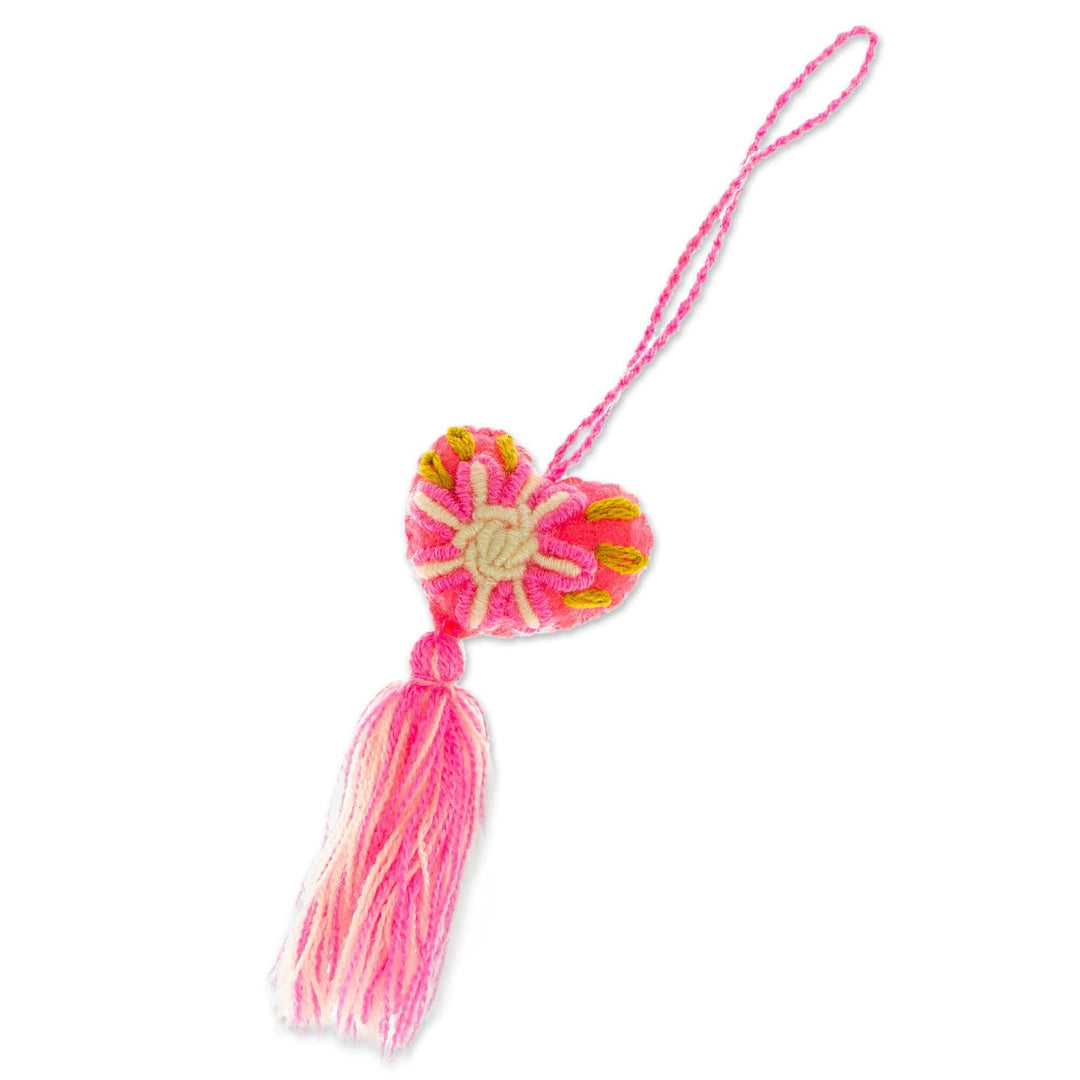 Fuchsia Wool Felt Ornament with Cotton Embroidery - Little Fuchsia Heart