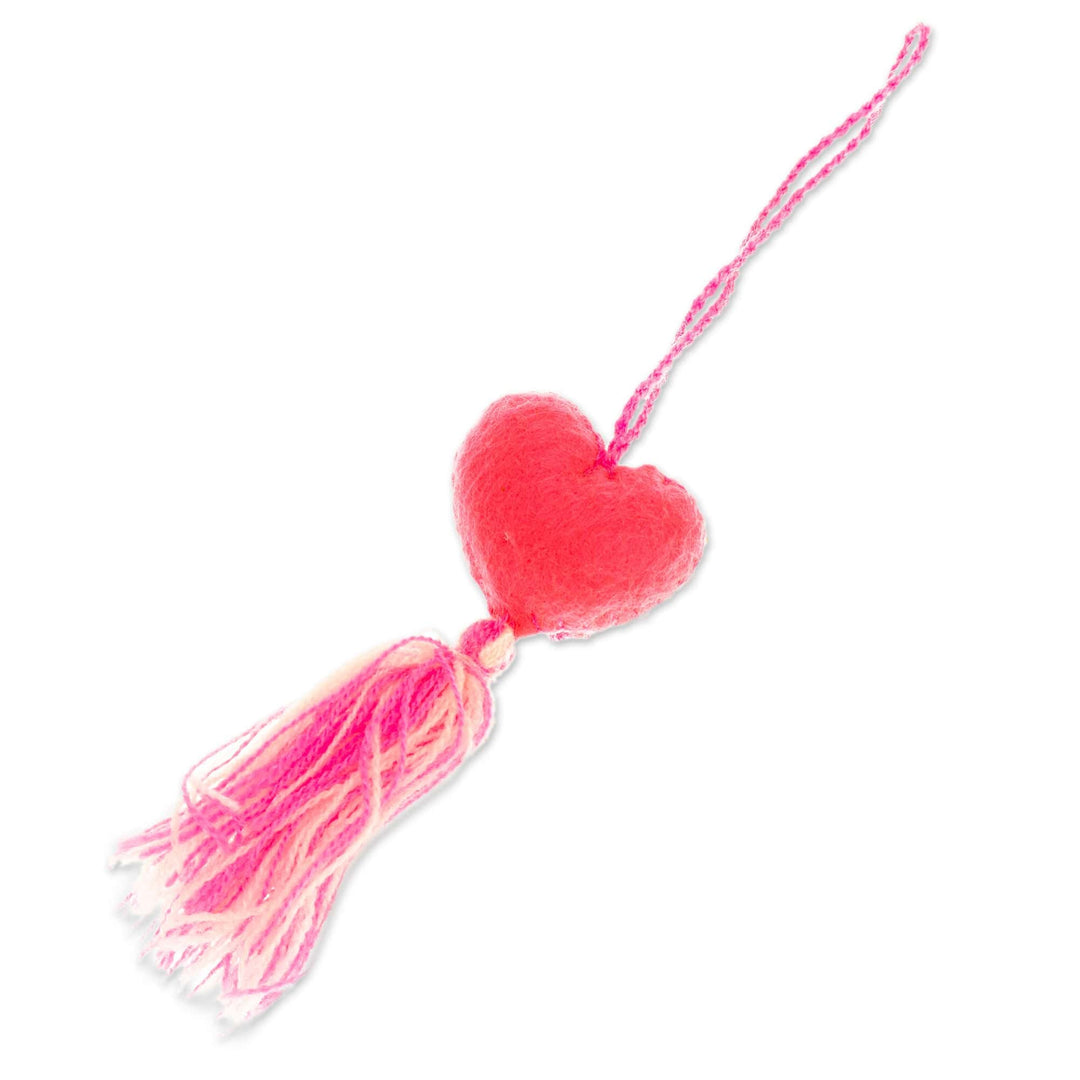 Fuchsia Wool Felt Ornament with Cotton Embroidery - Little Fuchsia Heart