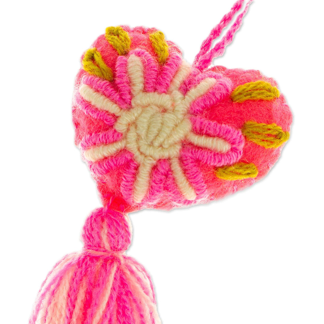 Fuchsia Wool Felt Ornament with Cotton Embroidery - Little Fuchsia Heart