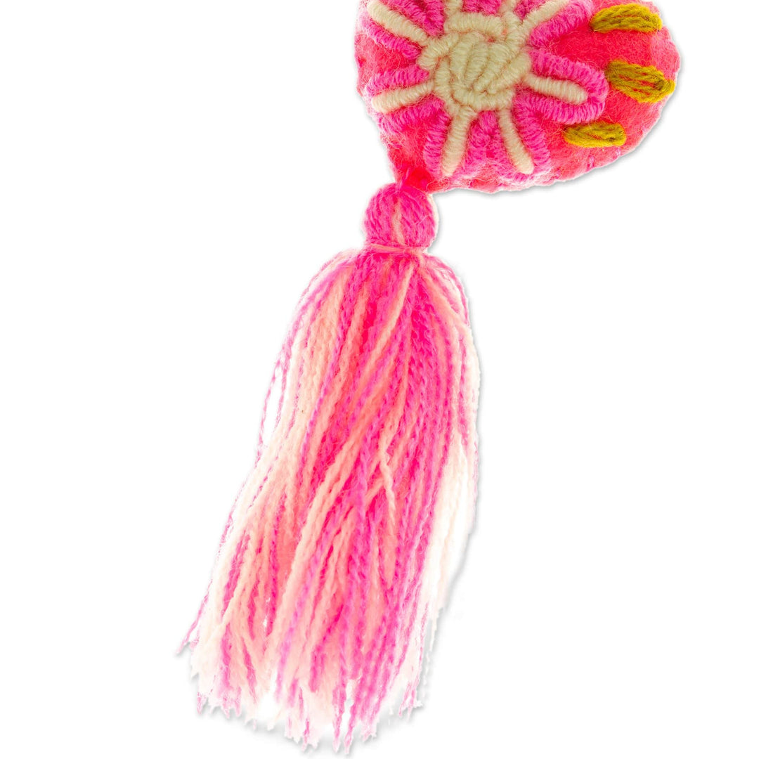 Fuchsia Wool Felt Ornament with Cotton Embroidery - Little Fuchsia Heart