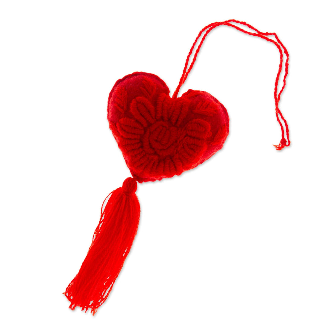 Candy Apple Wool Felt Ornament with Cotton Embroidery - Little Candy Apple Heart