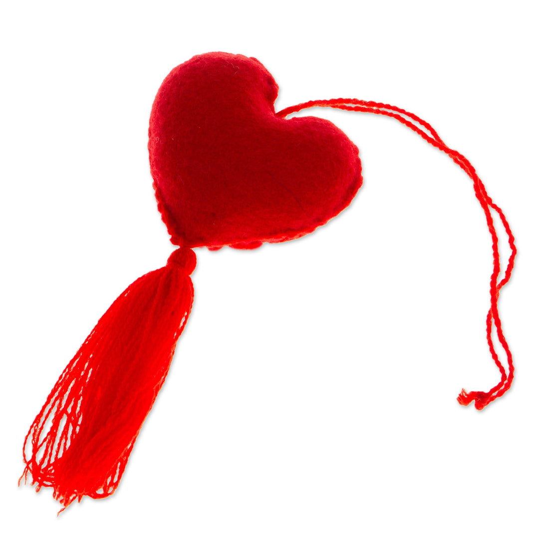 Candy Apple Wool Felt Ornament with Cotton Embroidery - Little Candy Apple Heart