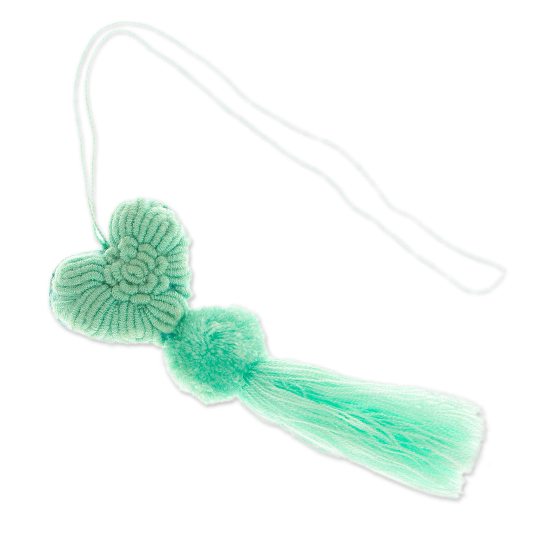 Heart Wool Felt Ornament with Cotton Embroidery in Mint - Little Heart in Mint
