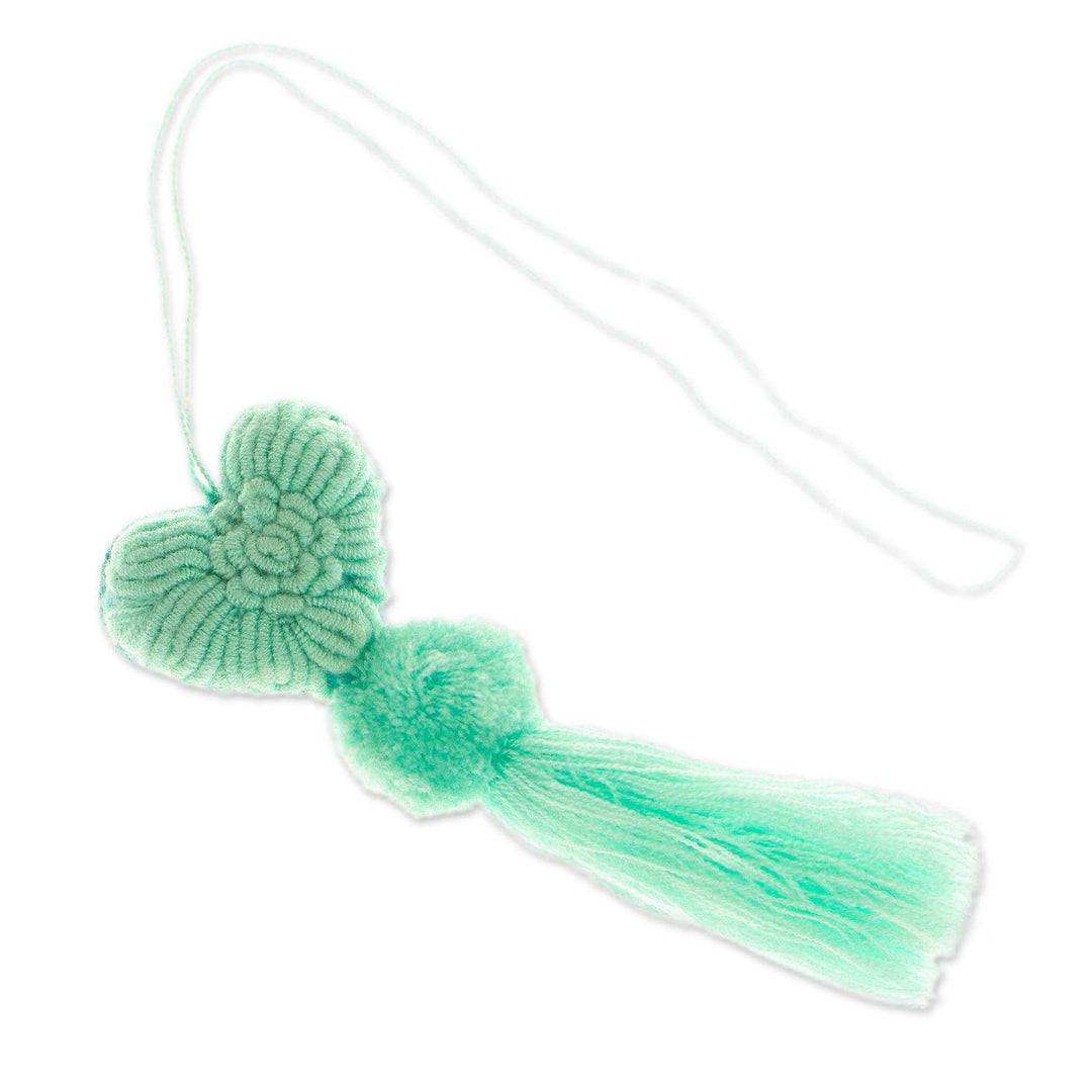 Heart Wool Felt Ornament with Cotton Embroidery in Mint - Little Heart in Mint