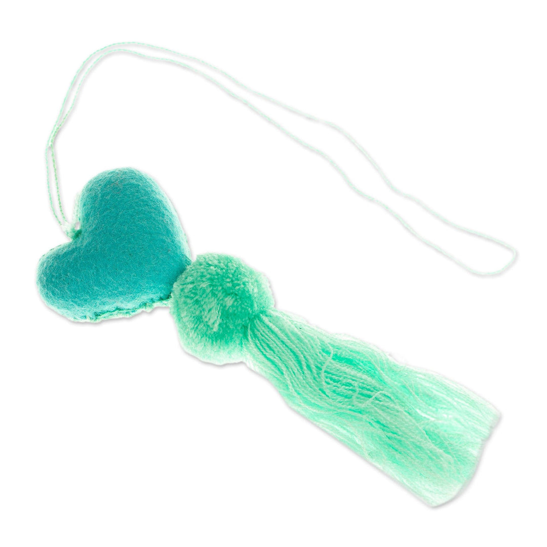 Heart Wool Felt Ornament with Cotton Embroidery in Mint - Little Heart in Mint