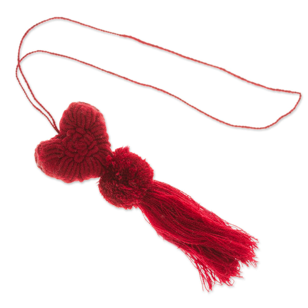 Heart Wool Felt Ornament with Cotton Embroidery in Garnet - Little Heart in Garnet