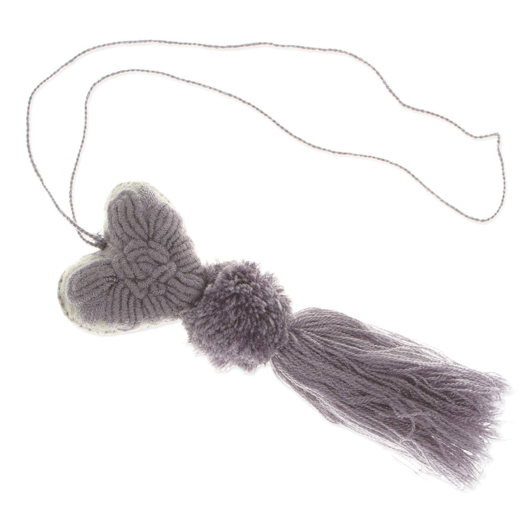 Heart Wool Felt Ornament with Cotton Embroidery in Grey - Little Heart in Grey