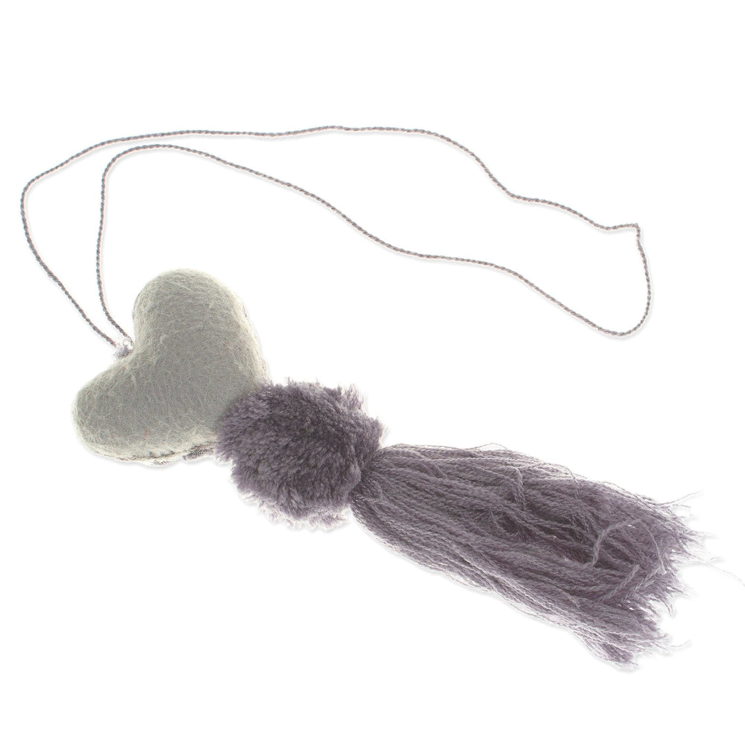 Heart Wool Felt Ornament with Cotton Embroidery in Grey - Little Heart in Grey