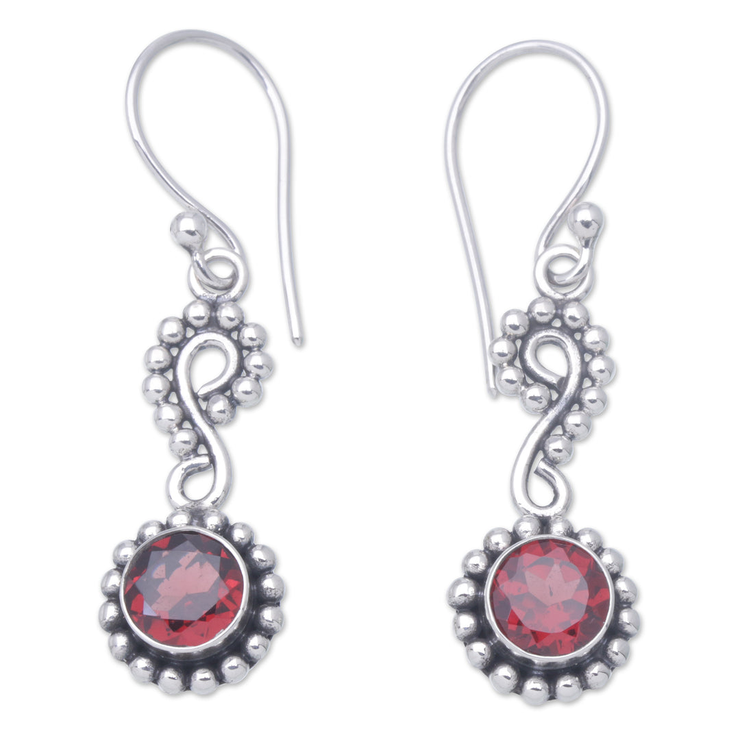 Sterling Silver Dangle Earrings with Faceted Garnet Stones - Carmine Eyes