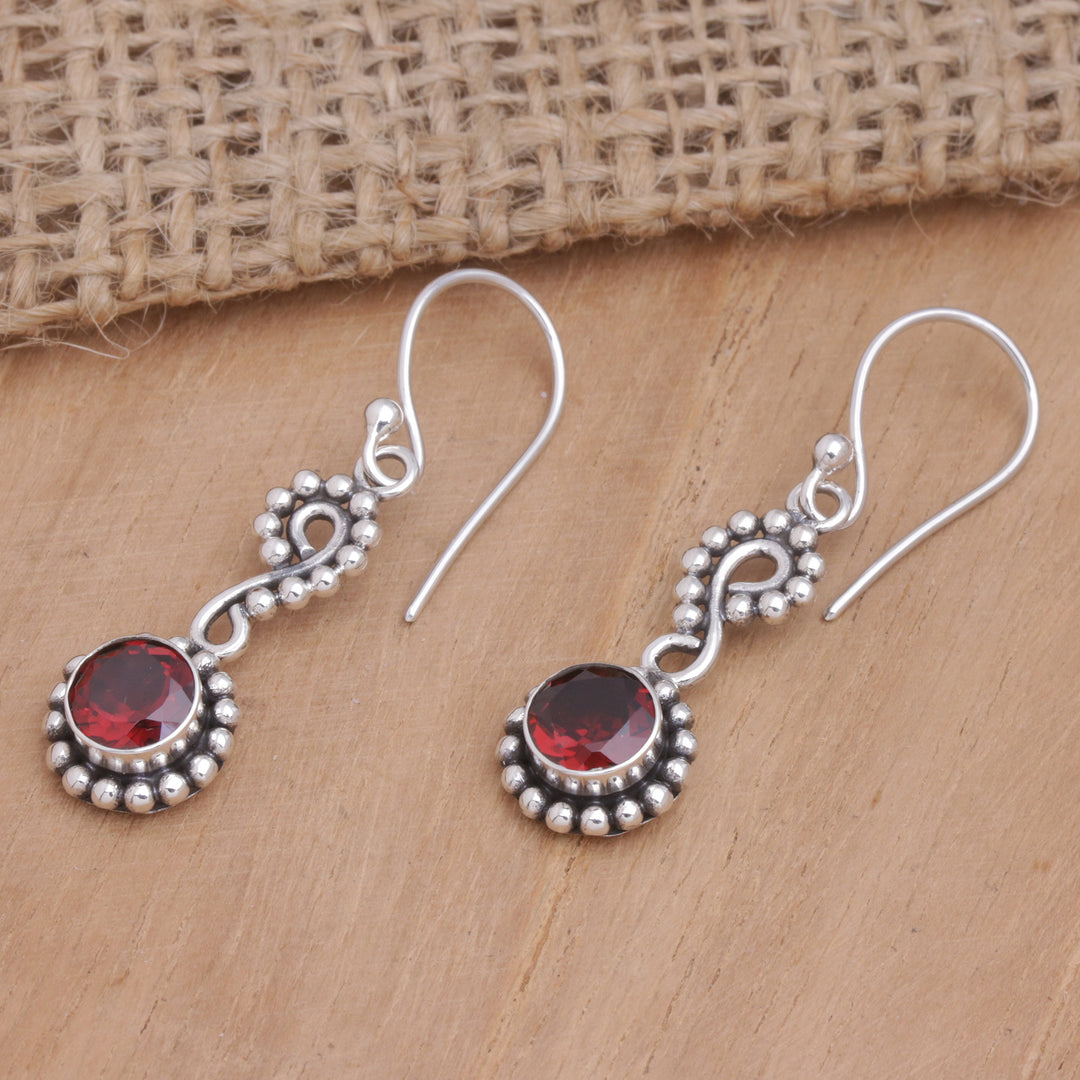 Sterling Silver Dangle Earrings with Faceted Garnet Stones - Carmine Eyes