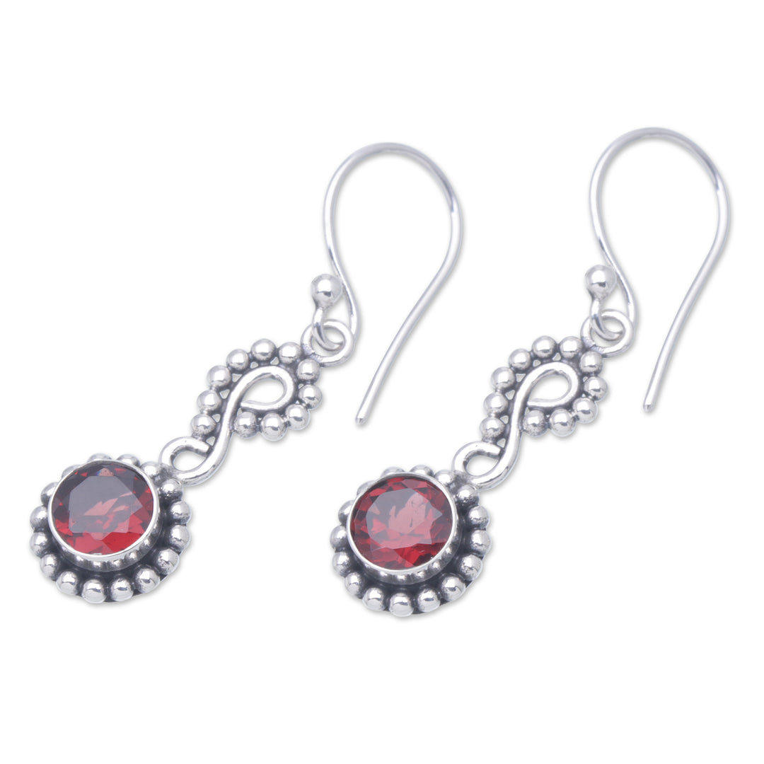 Sterling Silver Dangle Earrings with Faceted Garnet Stones - Carmine Eyes