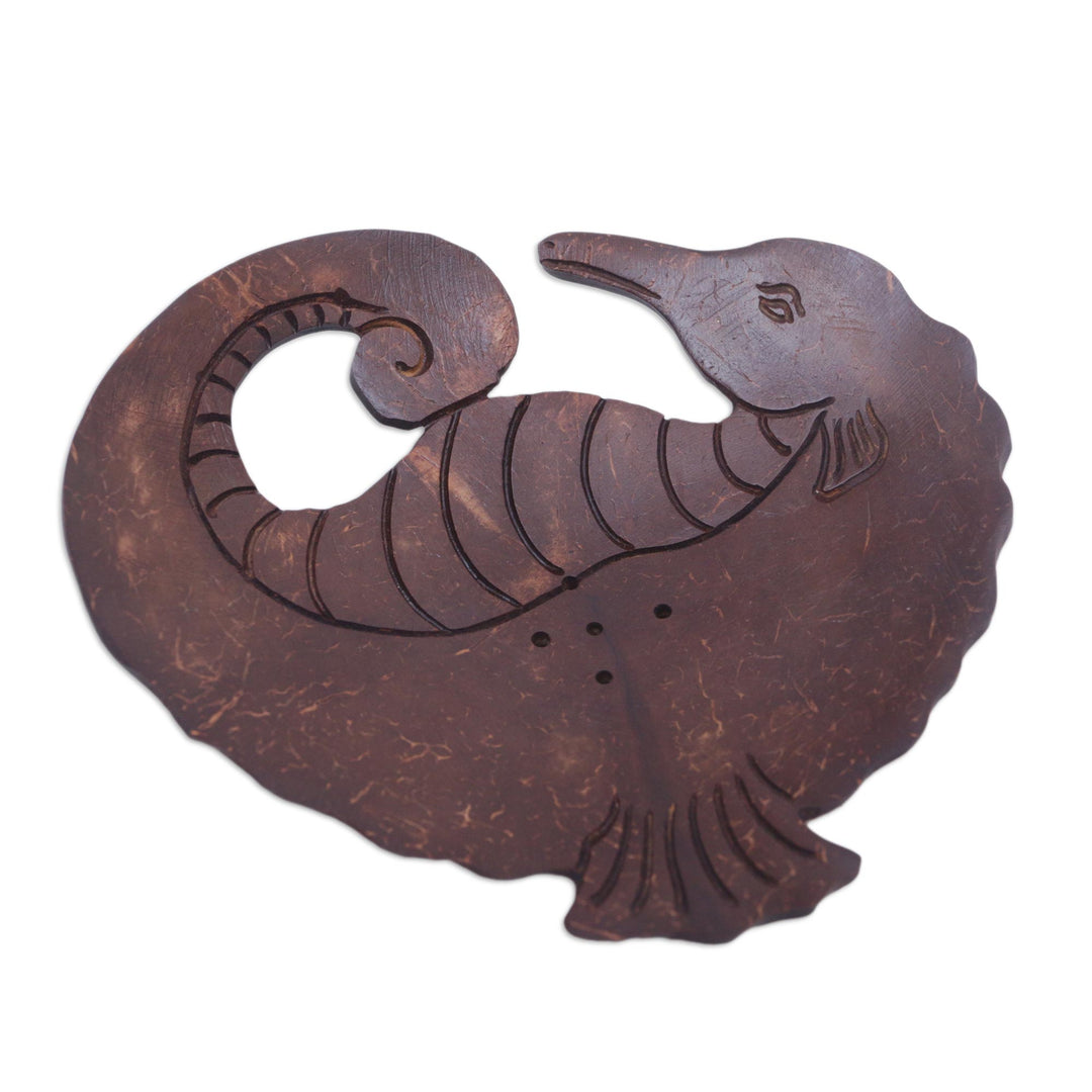 Aquatic Coconut Shell Soap Holder Hand Carved in Bali - Serene Seahorse