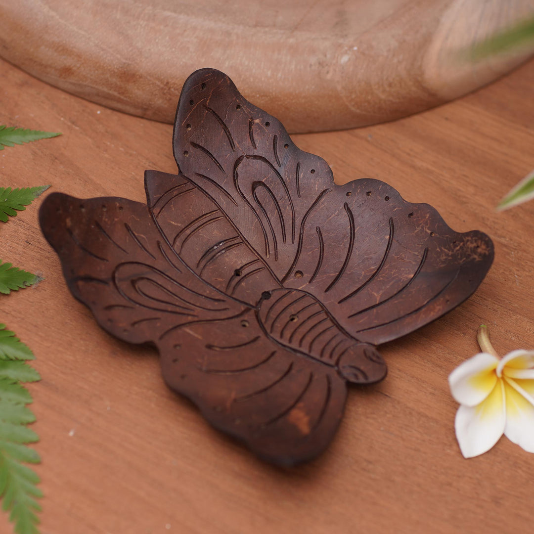 Balinese Handmade Water Draining Coconut Shell Soap Dish - Butterfly Touchdown