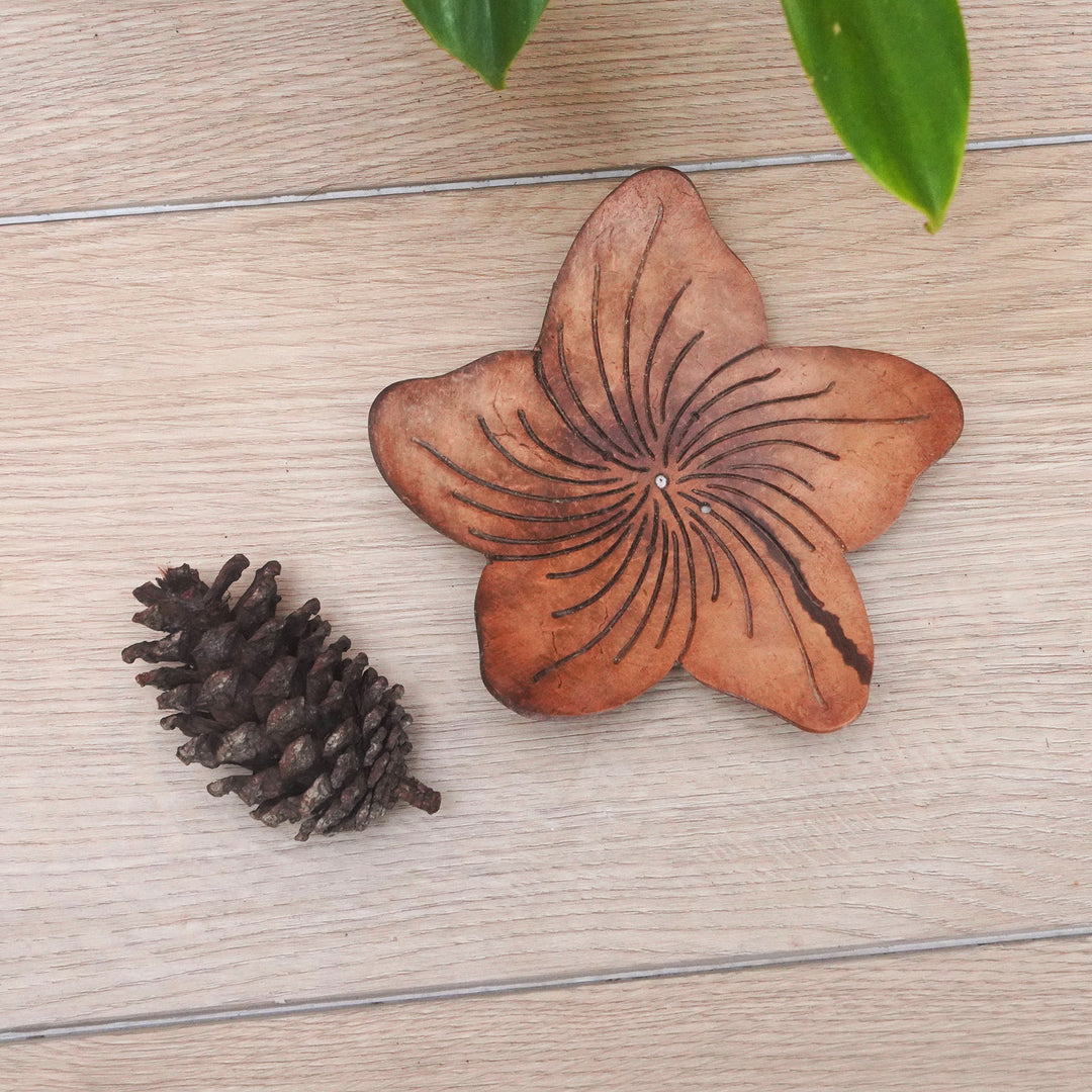 Balinese Artisan Made Floral Coconut Shell Soap Dish - Hibiscus Home