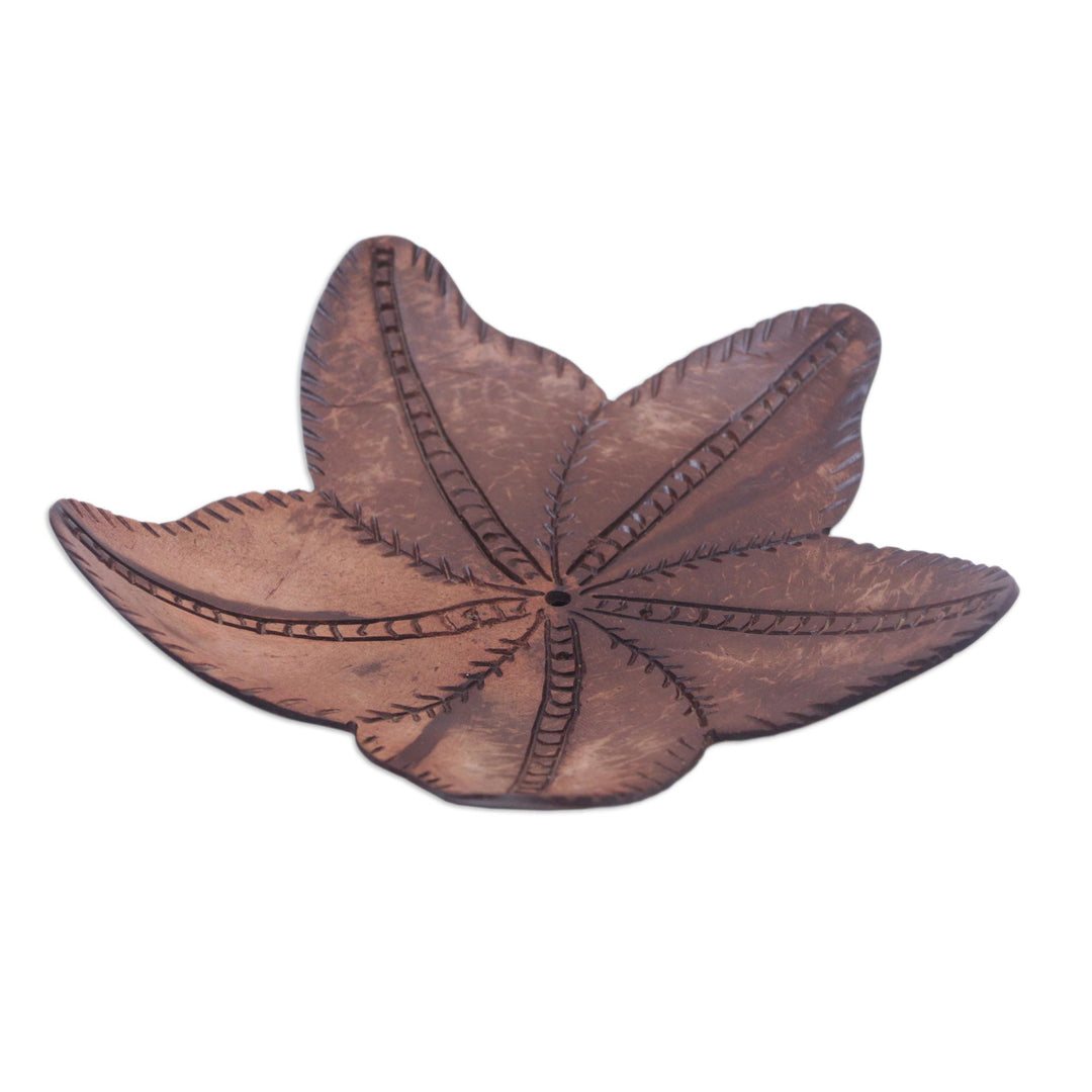 Floral Coconut Shell Soap Holder Carved by Balinese Artisan - Robust Rose