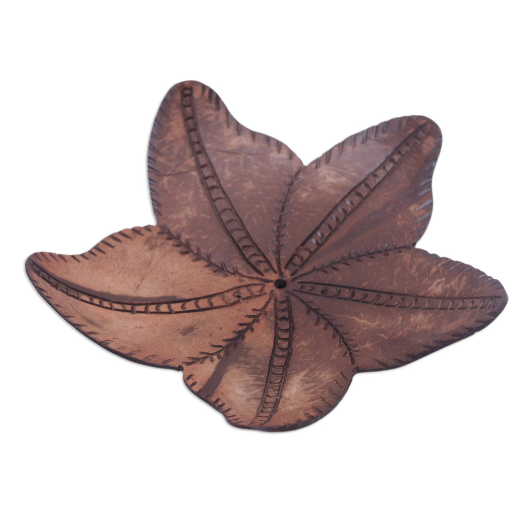 Floral Coconut Shell Soap Holder Carved by Balinese Artisan - Robust Rose