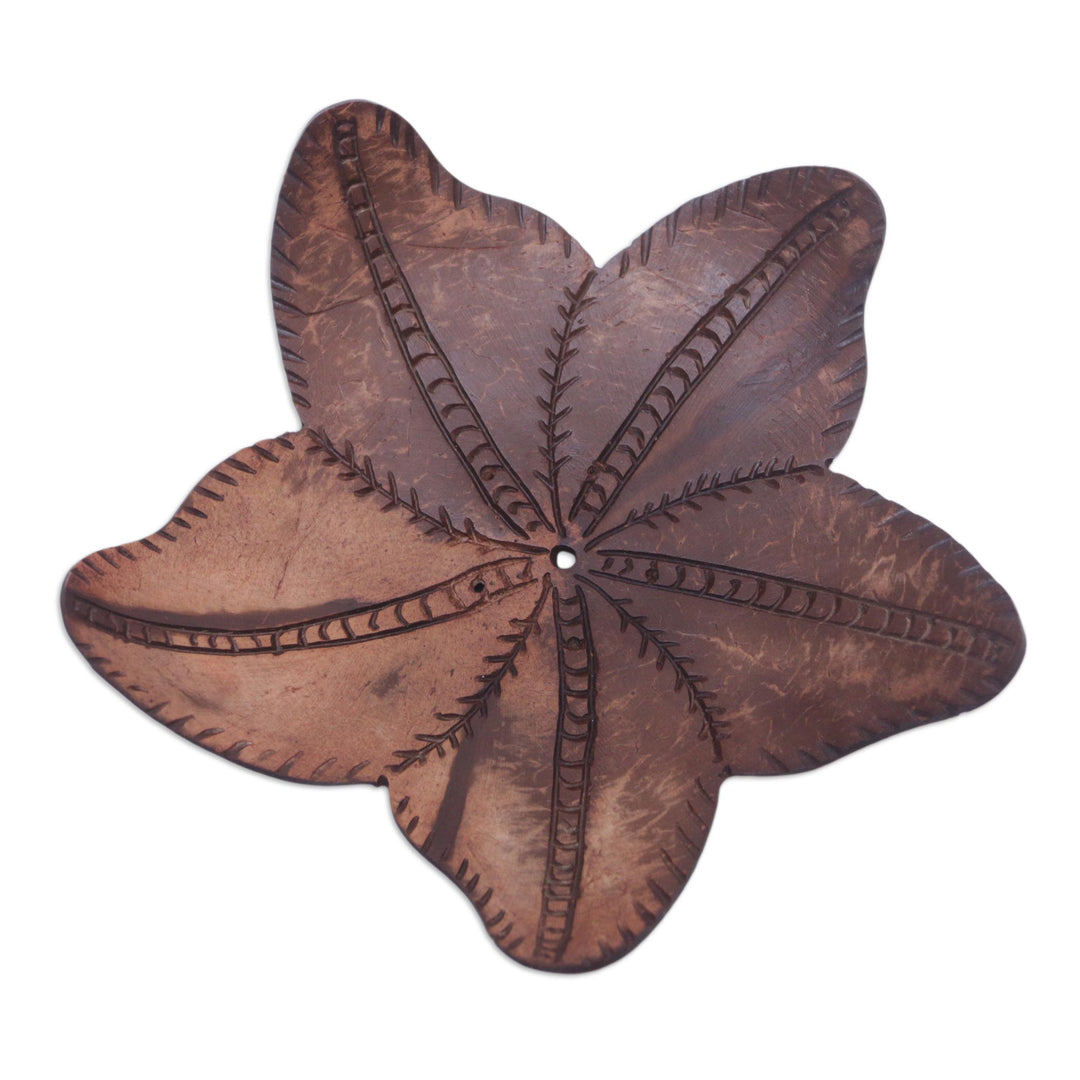 Floral Coconut Shell Soap Holder Carved by Balinese Artisan - Robust Rose