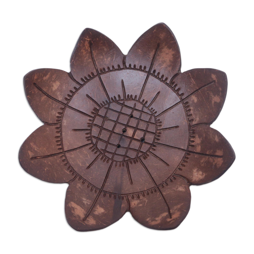 Artisan Carved Floral Coconut Shell Soap Holder from Bali - South by Sunflower