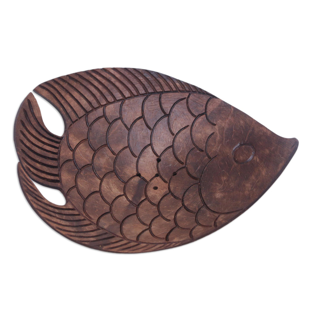 Aquatic Coconut Shell Soap Holder Hand Carved in Bali - Fabulous Fish