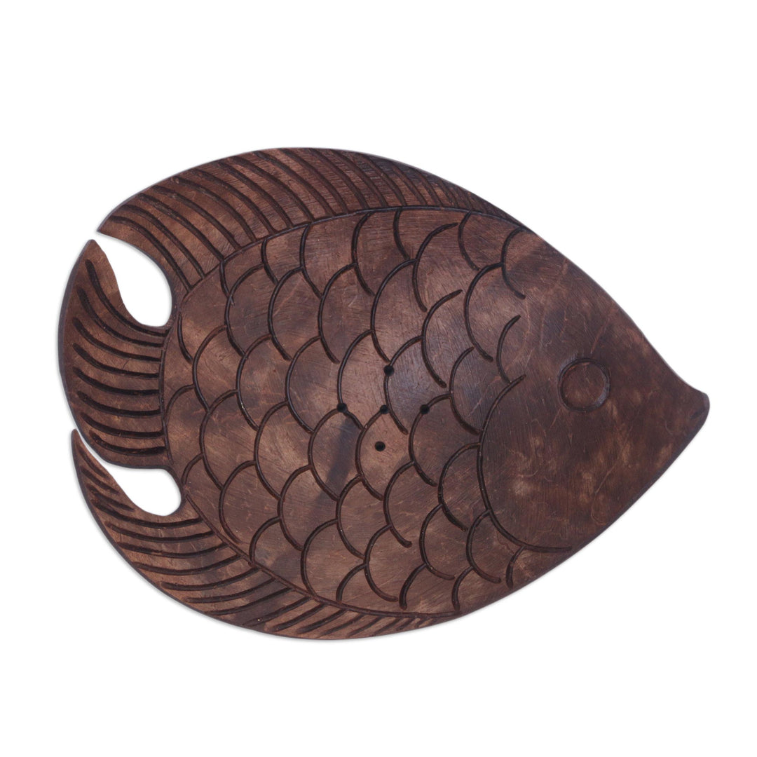 Aquatic Coconut Shell Soap Holder Hand Carved in Bali - Fabulous Fish