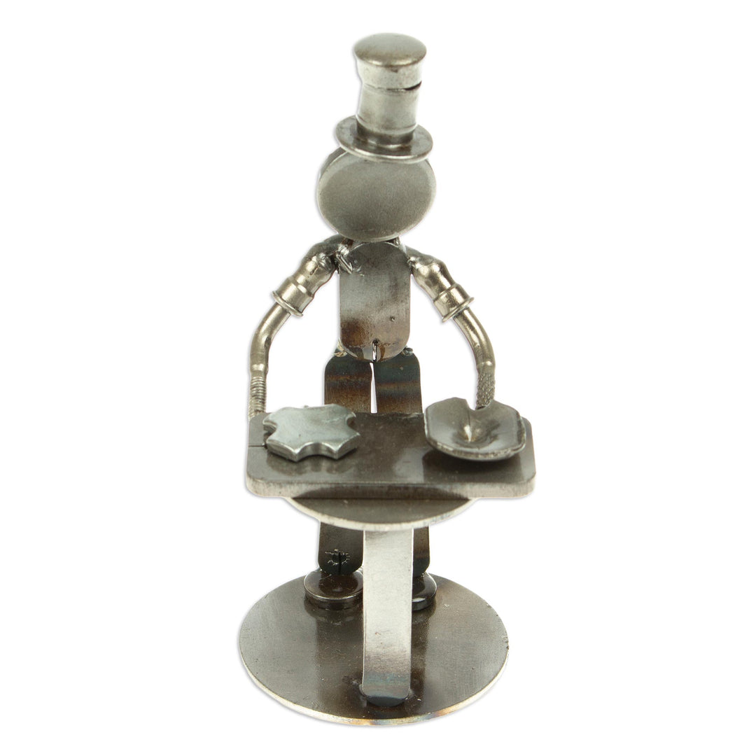 Handcrafted Recycled Scrap Metal Chef Statuette from Mexico - Eco-Friendly Taste