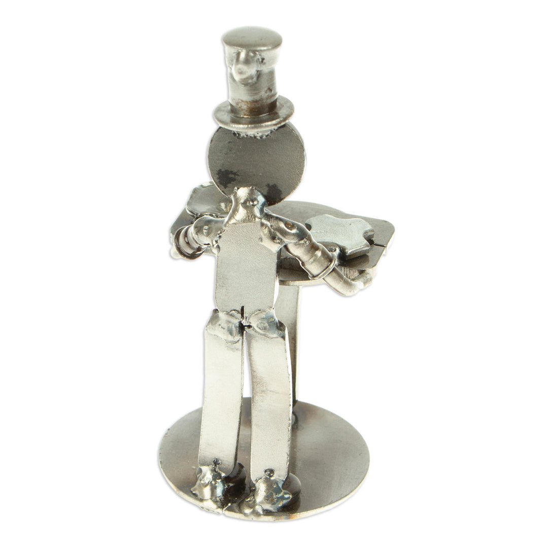 Handcrafted Recycled Scrap Metal Chef Statuette from Mexico - Eco-Friendly Taste