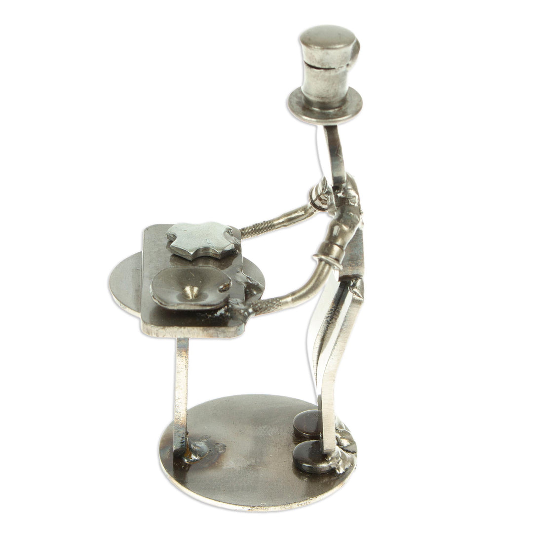 Handcrafted Recycled Scrap Metal Chef Statuette from Mexico - Eco-Friendly Taste