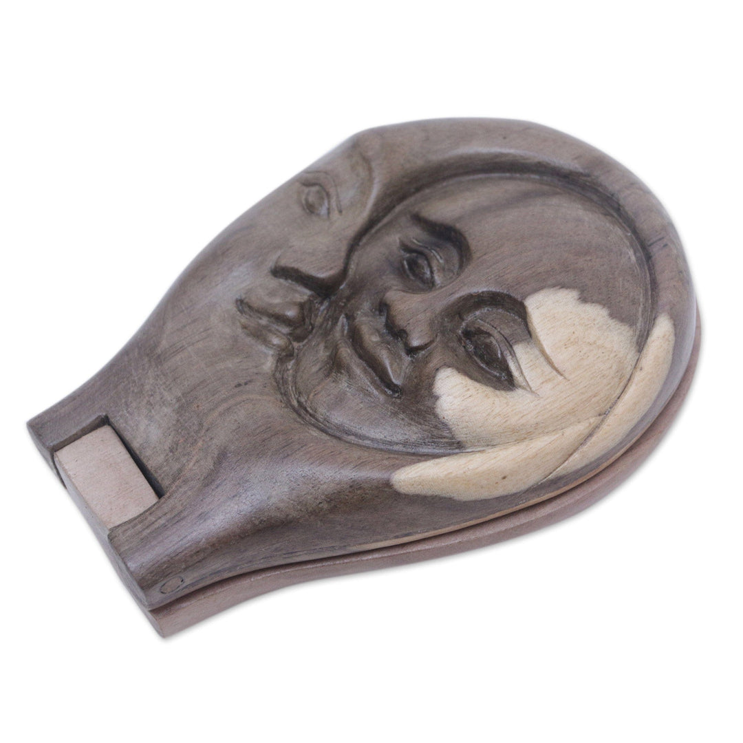 Foldable Moon Hand Mirror Hand-Carved from Hibiscus Wood - Talking to the Moon