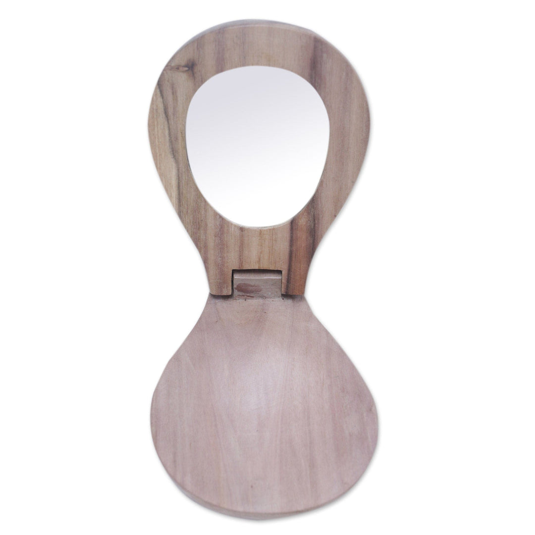 Foldable Moon Hand Mirror Hand-Carved from Hibiscus Wood - Talking to the Moon