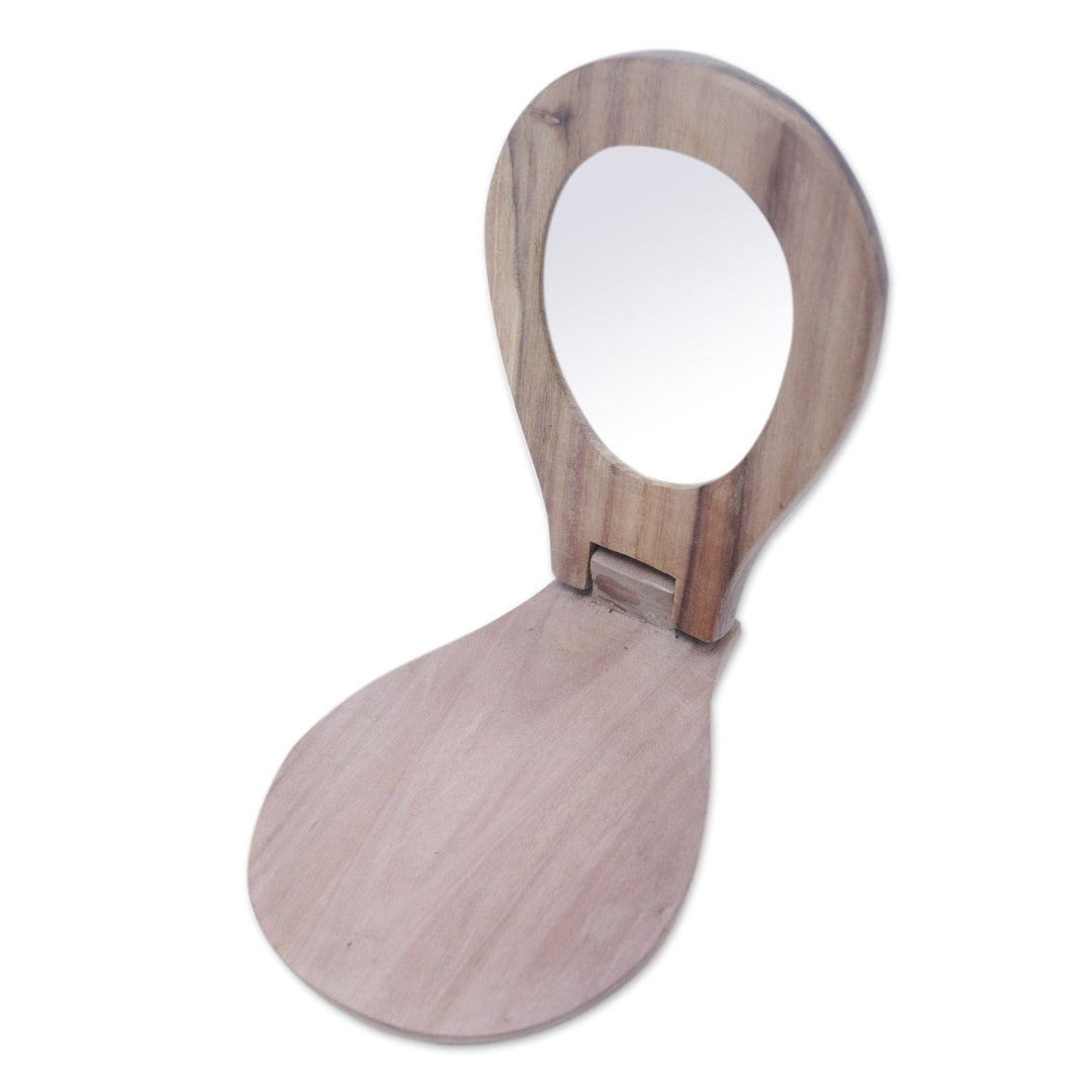 Foldable Moon Hand Mirror Hand-Carved from Hibiscus Wood - Talking to the Moon