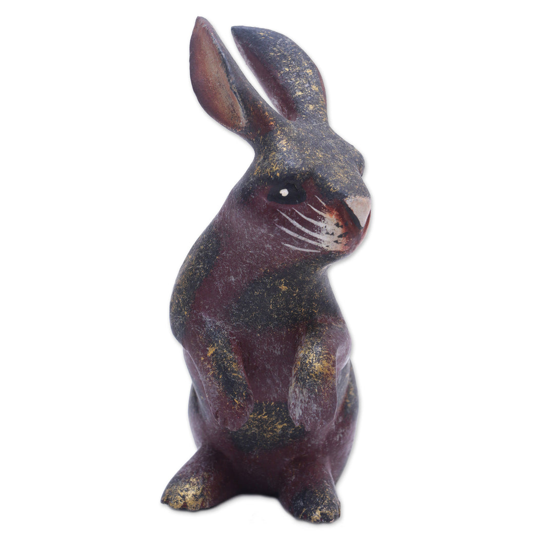 Rabbit Wood Figurine Hand-carved & Hand-painted in Indonesia - Curious Bunny