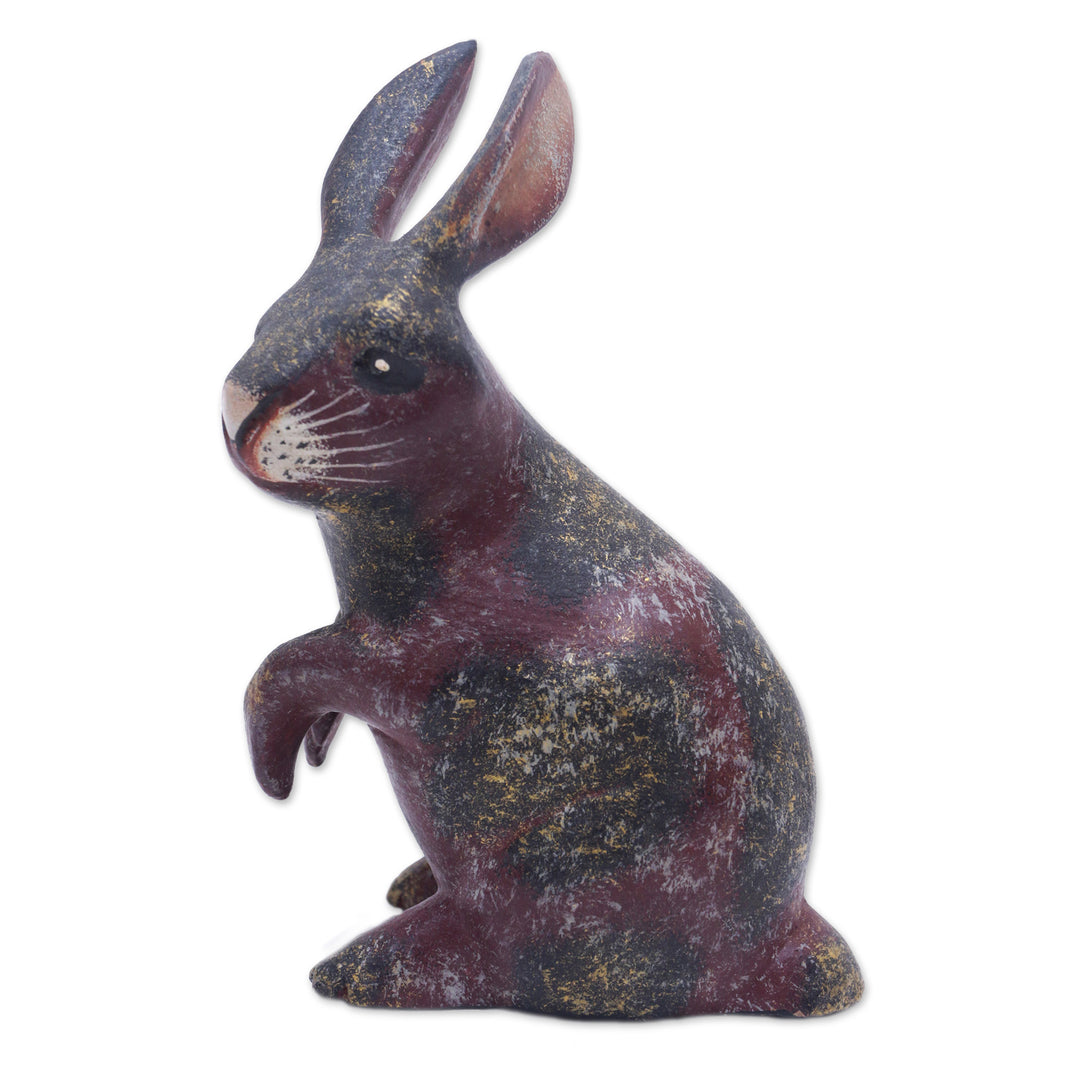 Rabbit Wood Figurine Hand-carved & Hand-painted in Indonesia - Curious Bunny