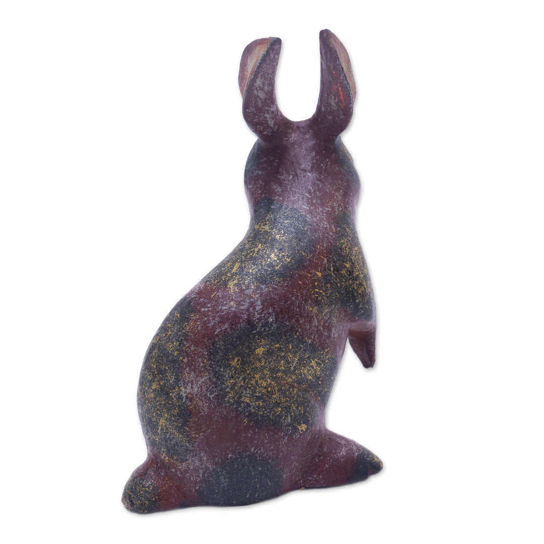 Rabbit Wood Figurine Hand-carved & Hand-painted in Indonesia - Curious Bunny