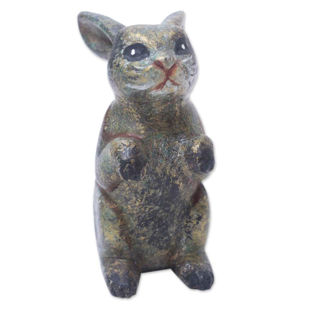 Rabbit Wood Figurine Hand-carved & Hand-painted in Indonesia - Tiny Bunny