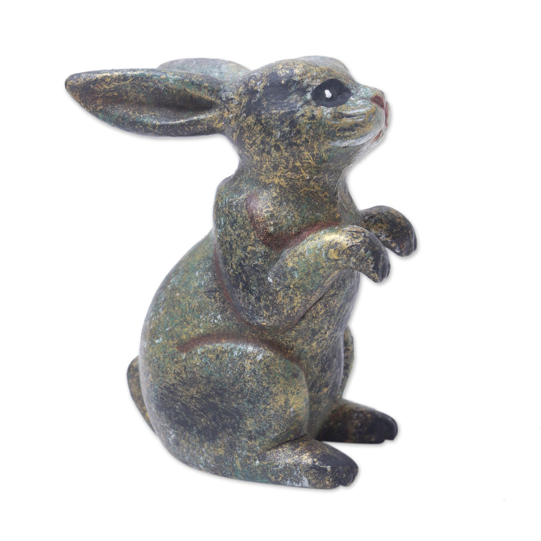 Rabbit Wood Figurine Hand-carved & Hand-painted in Indonesia - Tiny Bunny