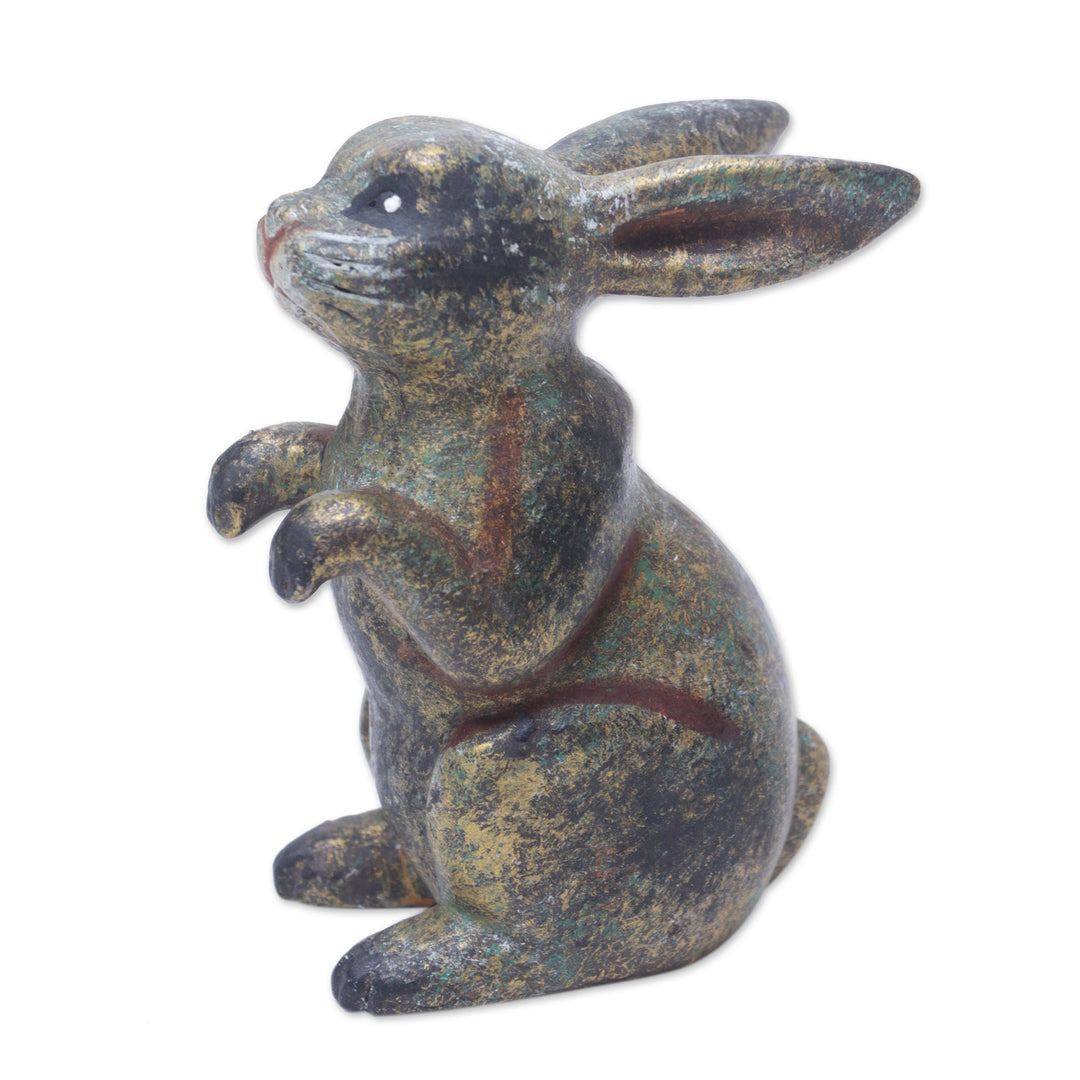 Rabbit Wood Figurine Hand-carved & Hand-painted in Indonesia - Tiny Bunny