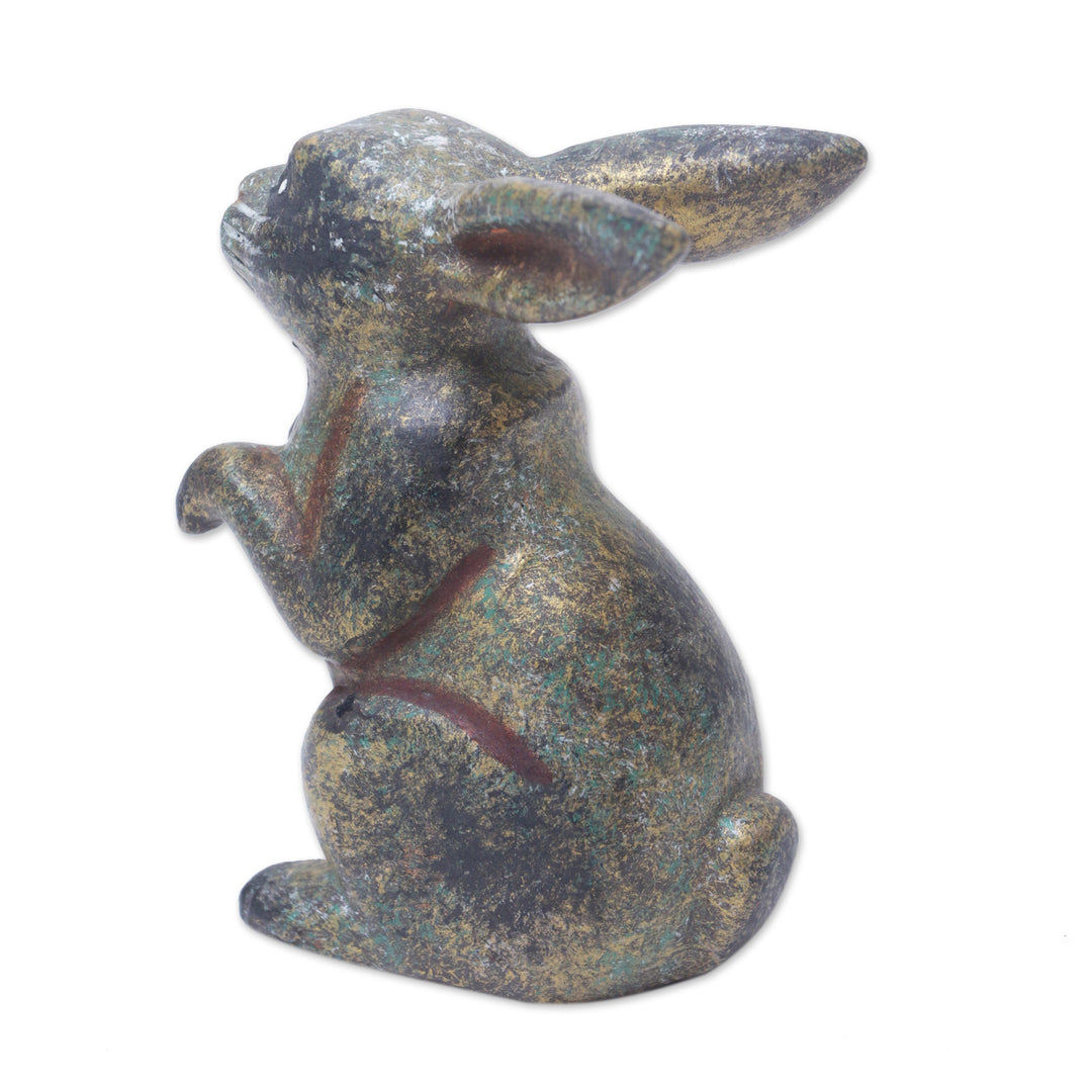 Rabbit Wood Figurine Hand-carved & Hand-painted in Indonesia - Tiny Bunny