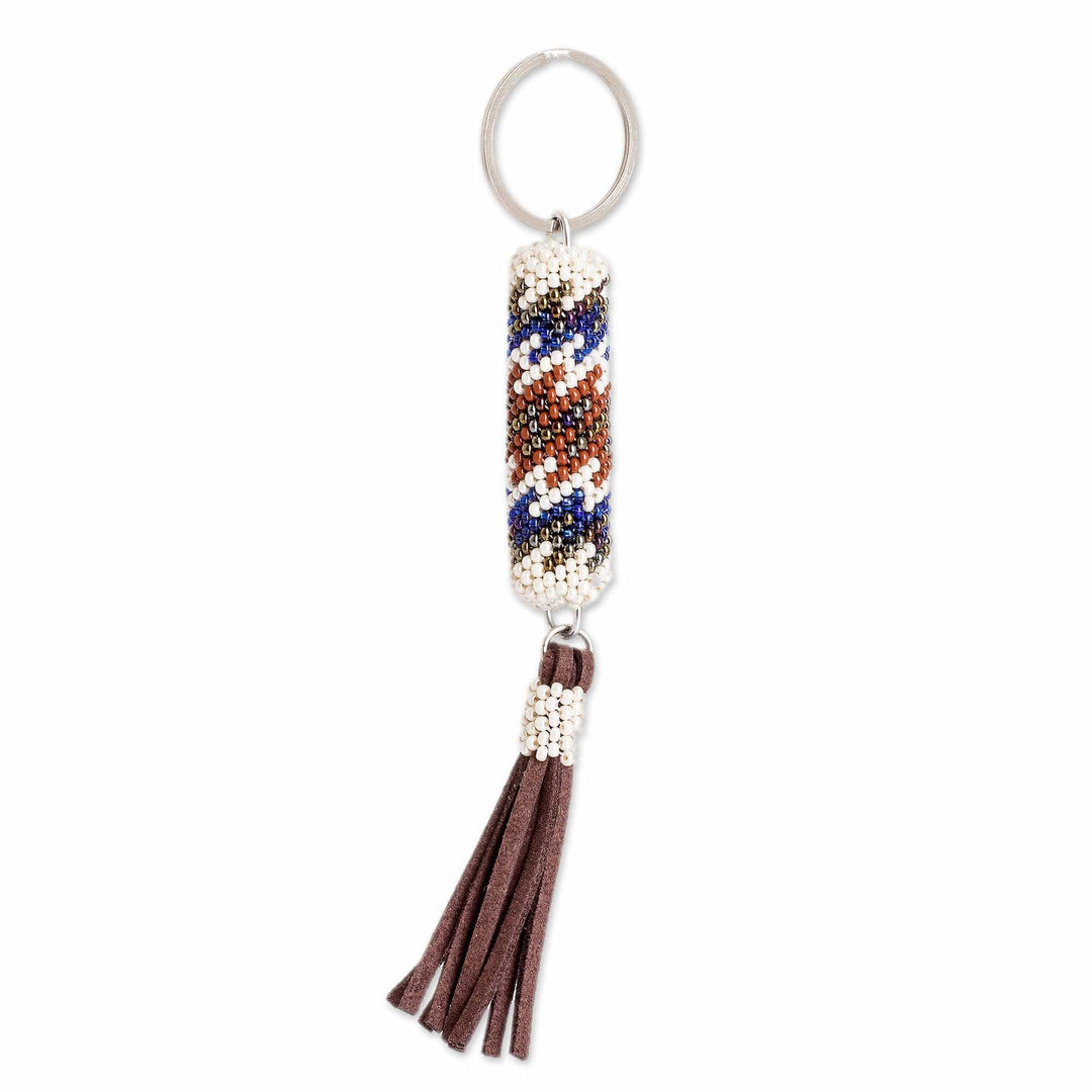 Beaded Leather Keychain and Bag Charm Handmade in Guatemala - Chic Subtlety
